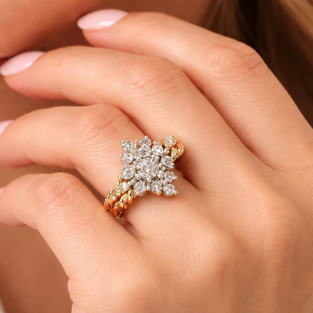 1.18ctw Diamond Waterfall Rope Split Ring 14K