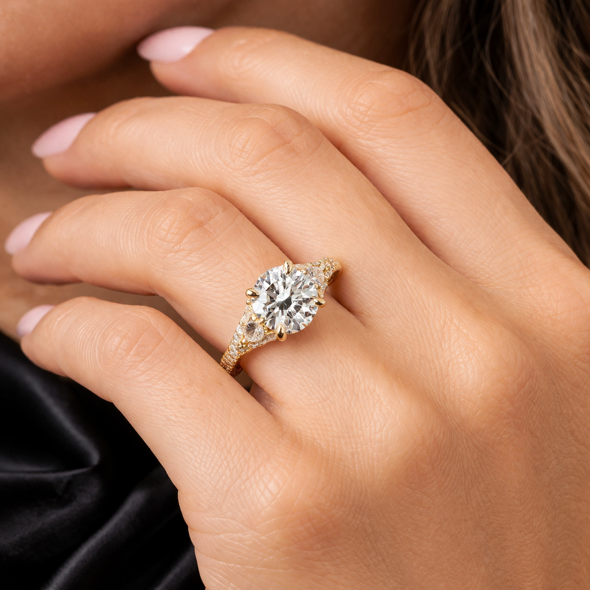 1.86ctw-Round-Diamond-with-Pear-Diamond-Accents-Engagement-Ring-GIA-Certified-in-14K-Yellow-Gold-Front